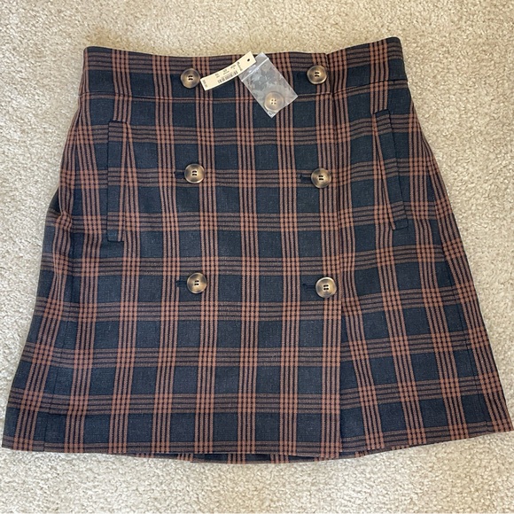 Madewell Brown Black Plaid Skirt Double Breasted Buttons Academia S - Picture 4 of 12
